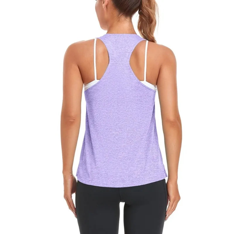 Women Gym Yoga Vest Athletic Fitness Sports Tank Tops Quick Dry Running Blouse Workout Tops Sleeveless Back Yoga Shirts Gym Top