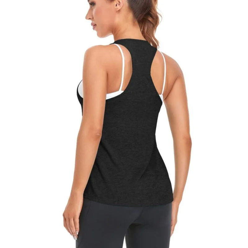 Women Gym Yoga Vest Athletic Fitness Sports Tank Tops Quick Dry Running Blouse Workout Tops Sleeveless Back Yoga Shirts Gym Top